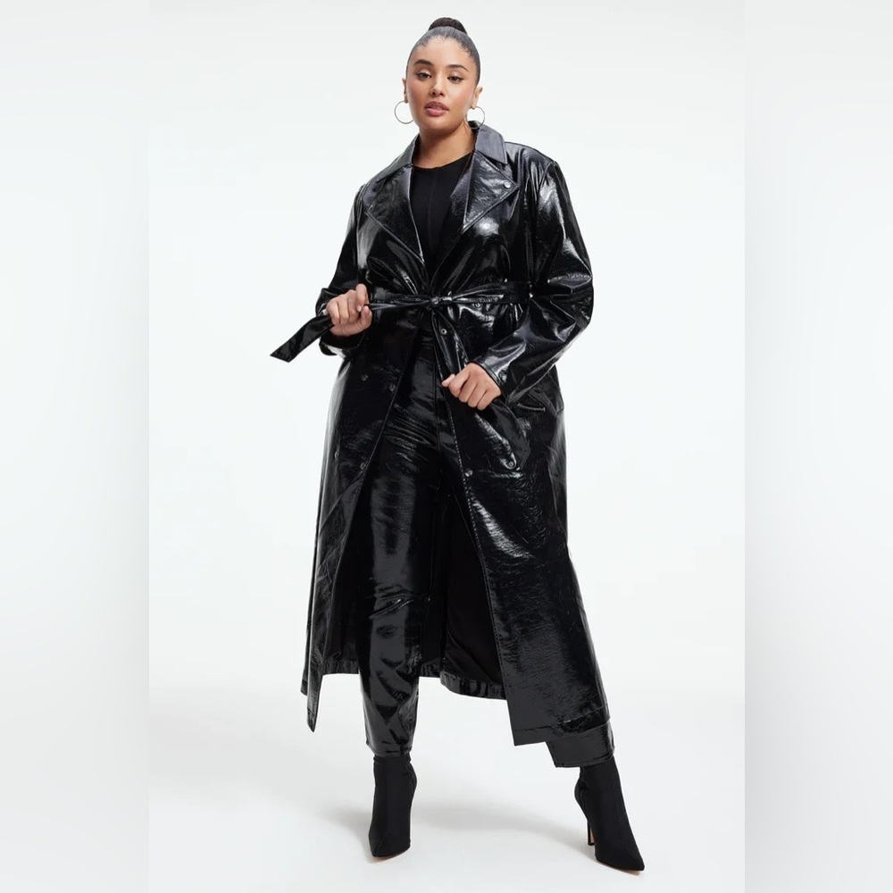 Good American Faux Leather Trench Coat 00/0 , XXS / XS